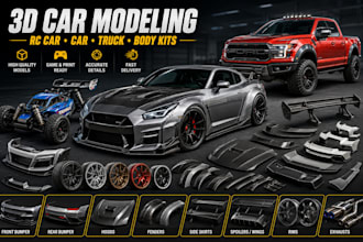 create 3d rc car model, 3d car modelling, 3d truck model, 3d car body kits