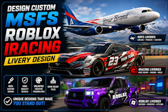 design custom msfs livery, roblox, iracing livery design