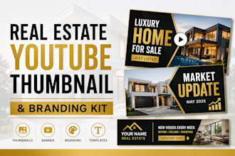 design real estate youtube thumbnail, branding kit for realtor property channel