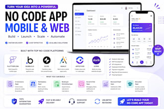 build no code app mobile using flutterflow, bubble io glide adalo appgyver dorik