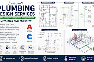 create plumbing layouts pipe sizing drainage plans sewer designs autocad civil3d