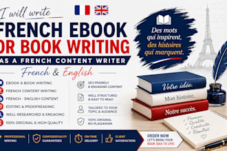write a french ebook or book writing as a french content writer, french english