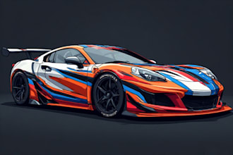 create racing car wrap, itasha wrap design with extreme creativity