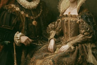 illustrate a romantic family royal couple portrait
