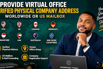provide virtual office verified physical company address worldwide or US mailbox