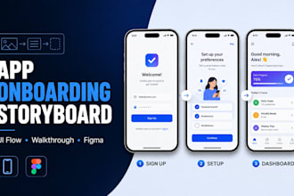 design mobile app UI storyboard, onboarding flow and walkthrough scenes in figma