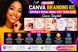 design canva branding kit, editable social media post templates, canva template