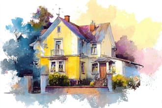 house in watercolor painting style