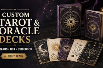 design print ready oracle, tarot and affirmation cards with box and guidebook