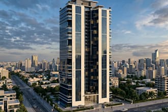 modern commercial tower,functional office planning,boardroom cgi,urban landscape