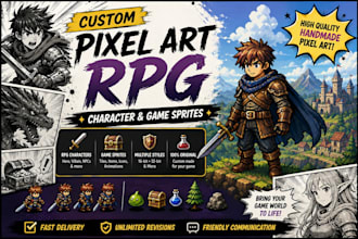 create pixel art rpg character and game sprites