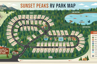 draw rv park map and campground map in vector illustrator