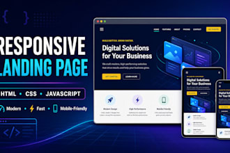 build a responsive landing page with HTML CSS and javascript