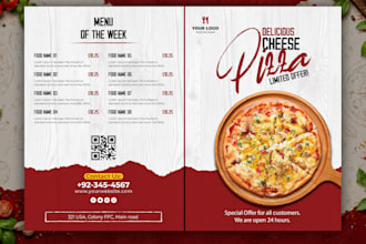 design restaurant menu, food flyers and trifold brochure