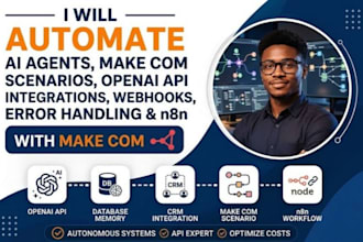 build ai agent make com, made come ai automation, open ai n8n webhook scenario