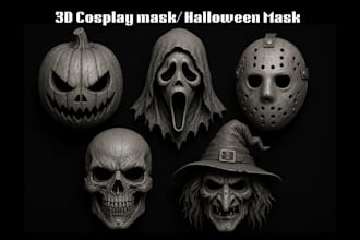 design custom 3d mask, helmet, cosplay armor, halloween mask for 3d printing