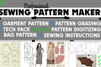 create professional custom digital clothing sewing pattern size grading in PDF