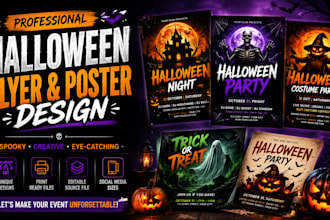 design a spooky halloween flyer, poster, party invitation, or social media post