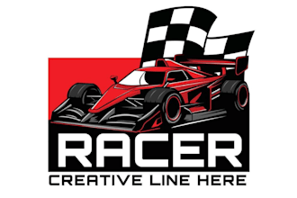 create custom vintage racing car logo with t shirt design for your brand