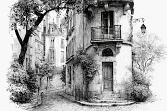 do pen and ink house or building sketch
