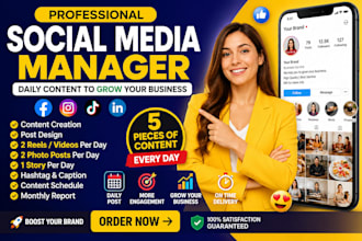 manage your social media with daily posts, reels, stories