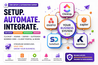 clickup asana zapier automation suitedash client portal kommo crm integration