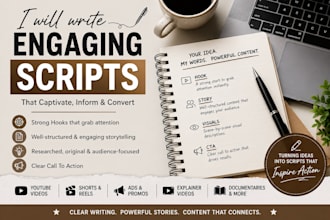 scriptwrite youtube contents, ads and social medial contents