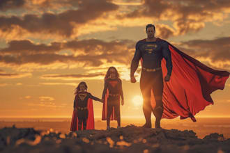 design a family superhero portraits for you
