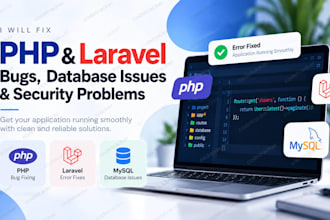 fix PHP and laravel bugs database errors and security issues