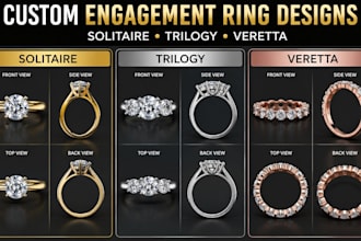 create custom solitaire, trilogy, and veretta engagement ring designs and render