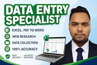 provide accurate data entry, excel, web research