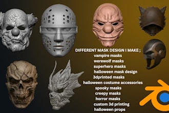 sculpt 3d halloween masks, zombie masks, 3d cosplay mask, armor for 3d printing