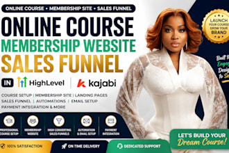 online course creation, membership website, sales funnel in gohighlevel, kajabi