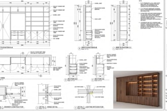 draft millwork, curtain, cabinetry, joinery and furniture shop drawings