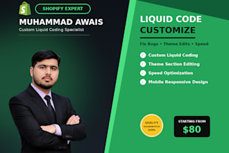 customize shopify theme using liquid code, fix bugs and optimize store