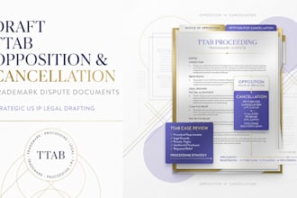 draft trademark opposition and cancellation documents for the ttab