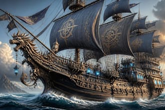 draw fantasy map or ship illustration with cool details