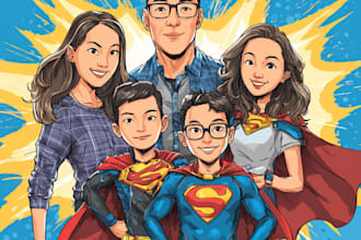 make a family superhero portraits for you