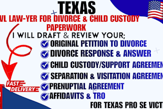 draft texas prenuptial agreement, divorce, child custody lawsuit for family law