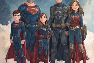 design a family superhero portraits