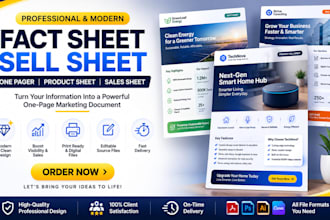 design professional fact sheets, sell sheets, one pager and product sell sheets