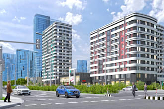 design 3d residential complex exterior, commercial building visualization, revit
