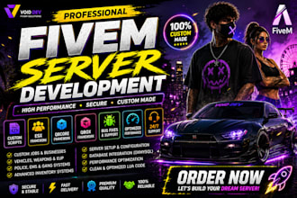 develop a professional fivem esx, qbcore, qbox server and custom lua scripts