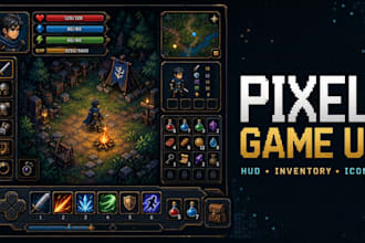 create pixel art game UI, hud, inventory asset, icon for rpg and indie game