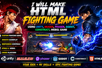 make html fighting game using unity, mugen, phaser, godot, construct, webgl game