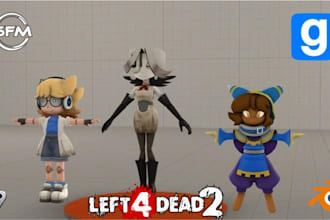 create or port professional sfm model, 3d character, rigging, textures and model