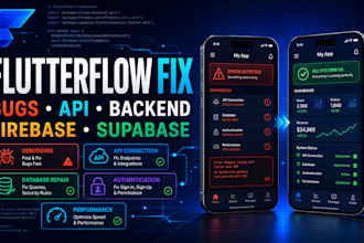 fix flutterflow bugs and integrate firebase supabase or rest API