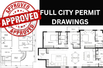 draw city permit drawings, architectural 2d floor plans, blueprint, autocad