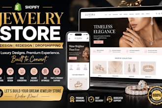 design jewelry shopify store, necklace website, earrings and wristwatch website
