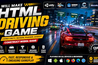 make html driving game using unity, mugen, phaser, godot, construct, webgl game